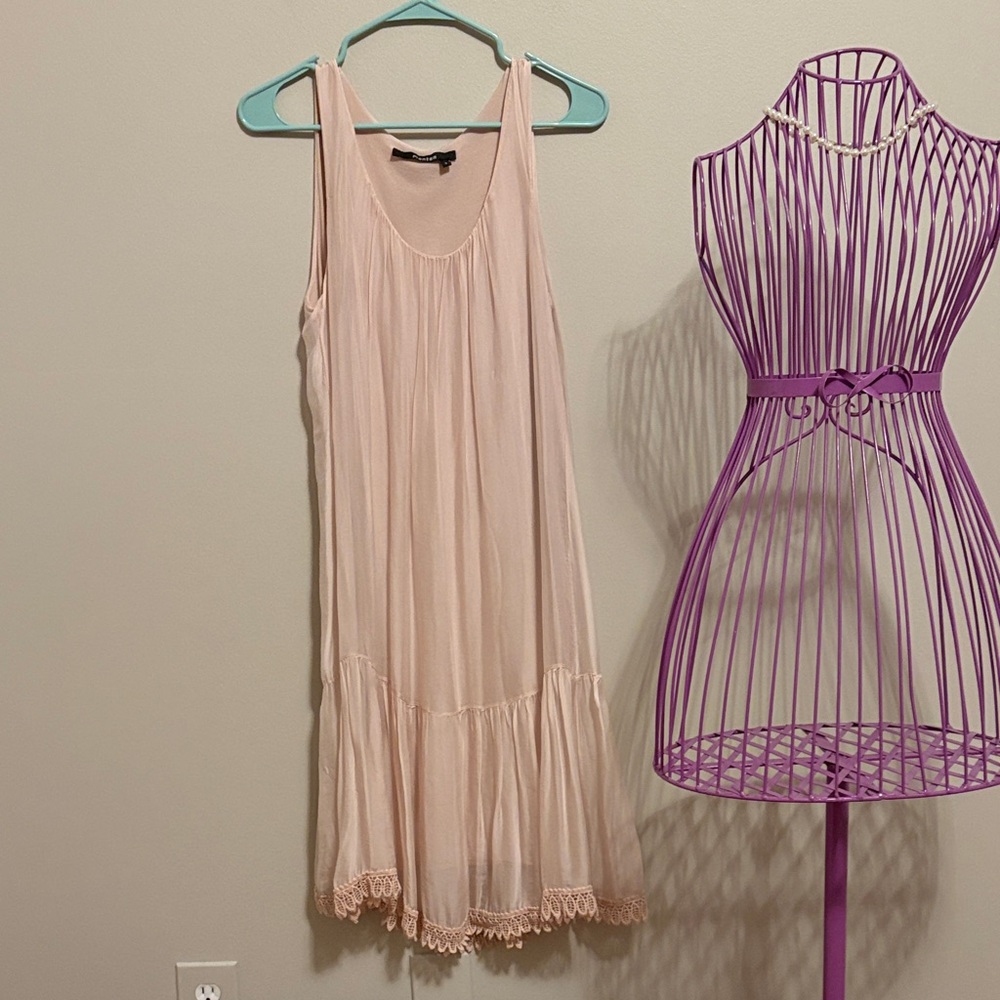 Light Blush Sleeveless Tiered Midi Dress by Monton